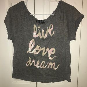 Grey tee from AREO live, love, dream collection